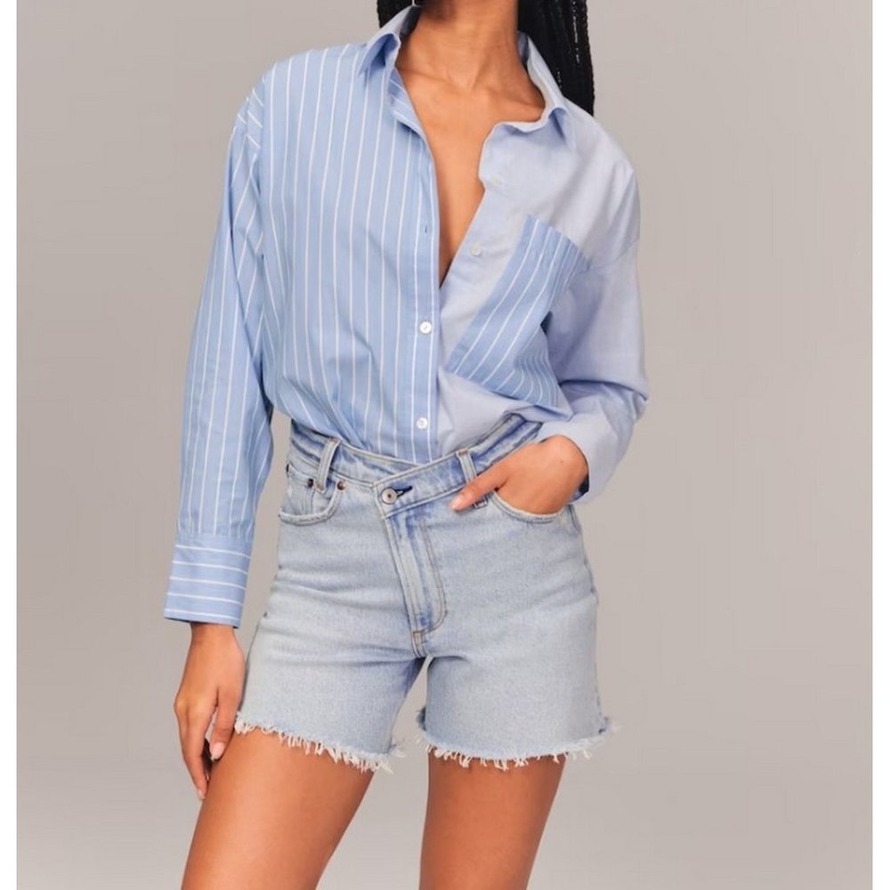 ABERCROMBIE & FITCH High Rise The Dad Short 26/2 Raw Hem Criss Cross Waist
